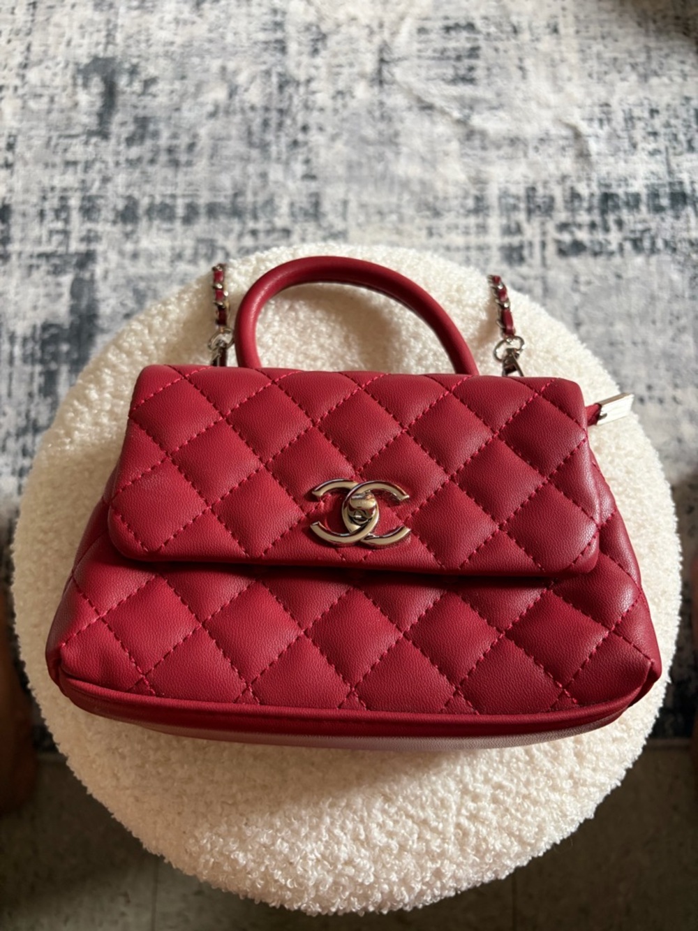 Red Quilted Leather Top-Handle Satchel